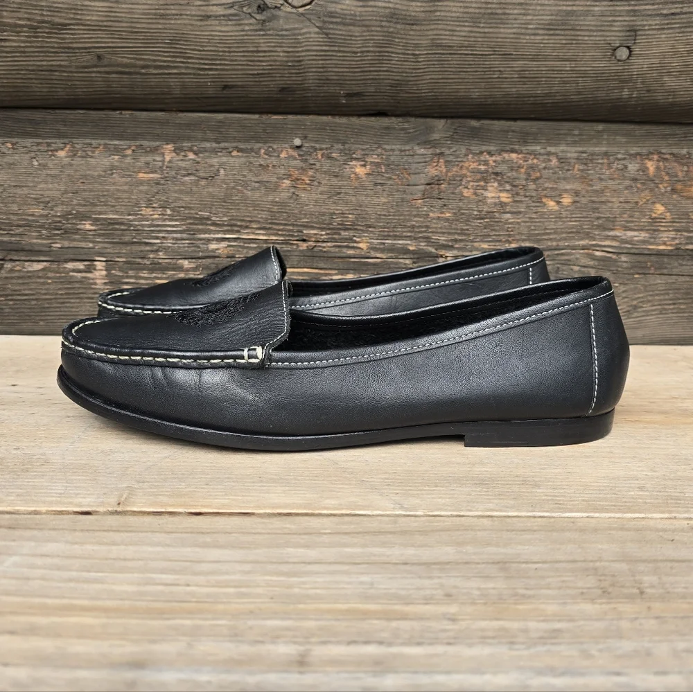 Liz Claiborne 90s Preppy Minimalist Black Leather Crest Comfort Loafers 8.5M